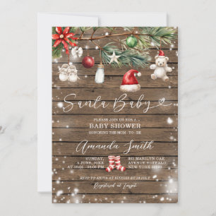 Rustic Wood Santa Baby Merry Christmas Baby Shower Invitation