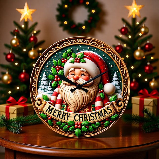 Rustic Wood Santa Merry Large Clock (Creator Uploaded)