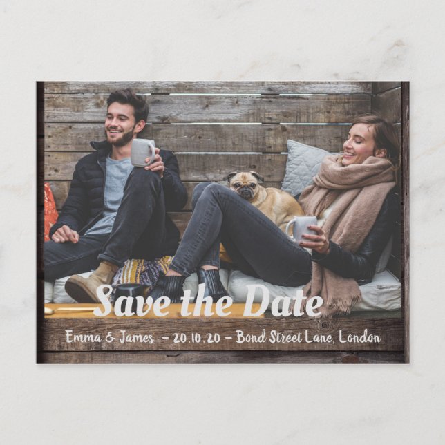 Rustic Wood Save the Date Announcement Postcard (Front)