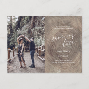 Rustic wood save the date photo postcard