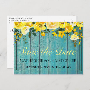 Rustic Wood Save the Date Rose Floral Announcement Postcard