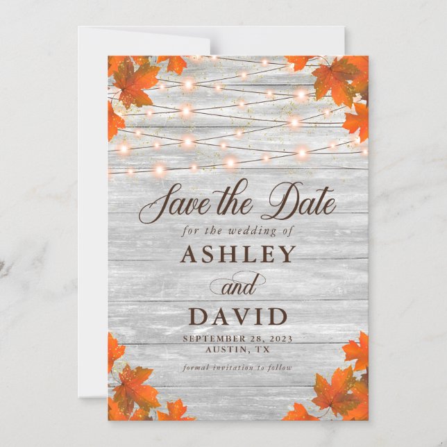 Rustic Wood Save The Date String Lights Wedding Magnetic Invitation (Front)