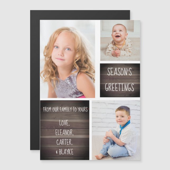 Rustic Wood Season's Greetings Christmas Magnet (Front/Back)