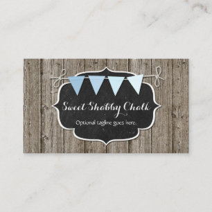Rustic Wood & Shabby Chic Chalkboard Blue Bunting Business Card