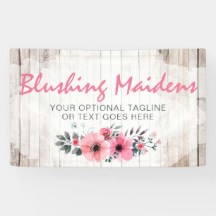 Rustic Wood Shabby Chic Pink Roses Anemone Floral Banner