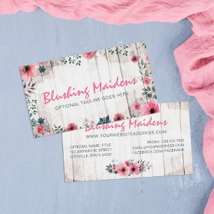 Rustic Wood Shabby Chic Pink Roses Anemone Floral Business Card