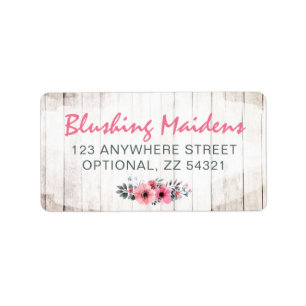 Rustic Wood Shabby Chic Pink Roses Anemone Floral Label