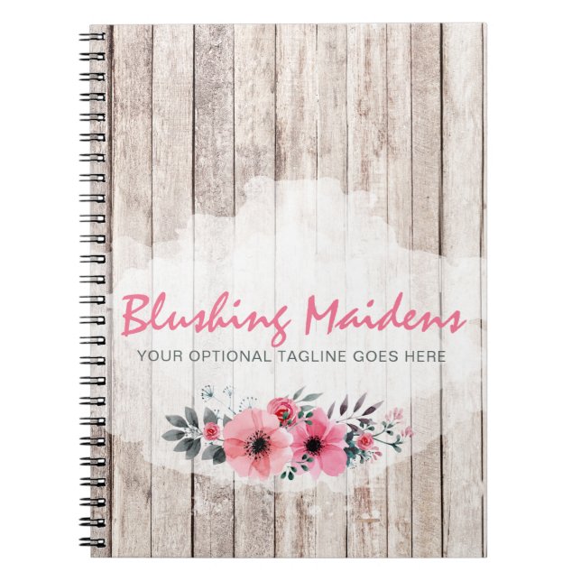 Rustic Wood Shabby Chic Pink Roses Anemone Floral Notebook (Front)