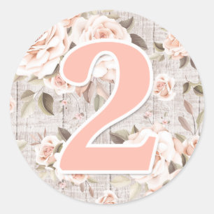 Rustic Wood & Shabby Chic Roses 2nd Birthday Party Classic Round Sticker