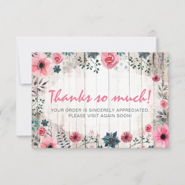 Rustic Wood Shabby Chic Roses Anemone Thank You Card (Front)