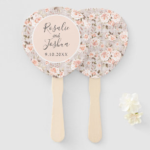 Rustic Wood Shabby Chic Roses Names & Wedding Date Hand Fan