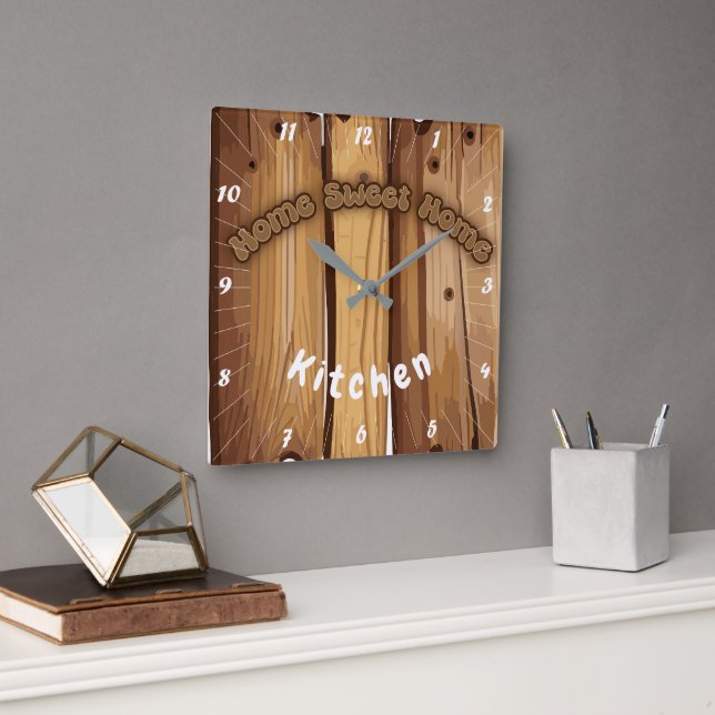 Rustic Wood Sign Square Wall Clock (Office)