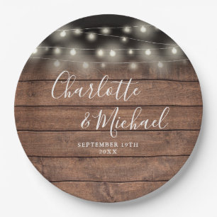 Rustic Wood Signature Script Wedding Paper Plate