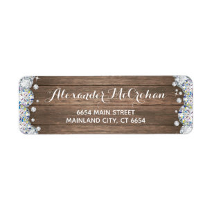 Rustic Wood Silver Diamond Glitter Return Address
