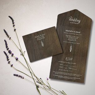 Rustic Wood Simple Pine Trees Outdoor Wedding  All In One Invitation