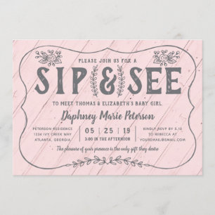 Rustic Wood Sip and See Baby Shower Invitation