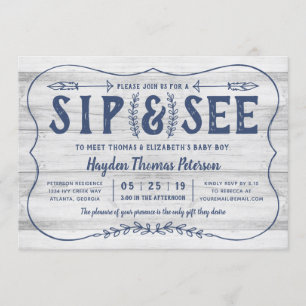Rustic Wood Sip and See Baby Shower Invitation