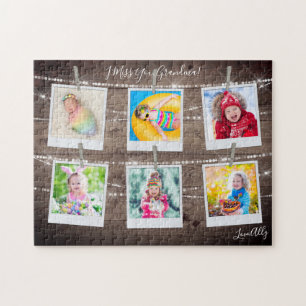 Rustic Wood Six Picture Personalised Jigsaw Puzzle