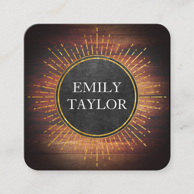 Rustic Wood Slate Texture Ray Elements Square Business Card (Front)