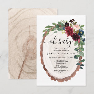 Rustic Wood Slice Baby Shower Invitation Card