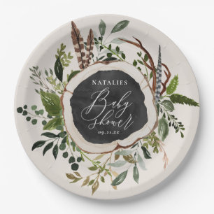 Rustic wood slice baby shower party paper plate