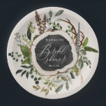 Rustic wood slice bridal shower party paper plate<br><div class="desc">Rustic wood slice bridal shower design. With beautiful watercolor foliage,  white florals,  wood slice and script hand writing. This modern design is sure to set the style for your upcoming party.</div>