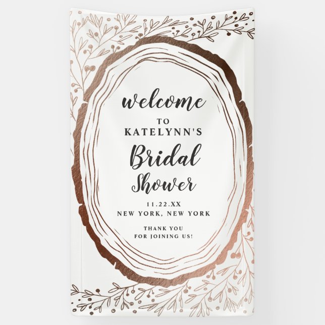 Rustic Wood Slice Copper Bridal Shower Welcome Banner (Vertical)