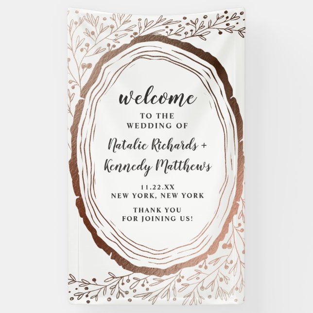 Rustic Wood Slice Copper Foil Fall Wedding Welcome Banner (Vertical)