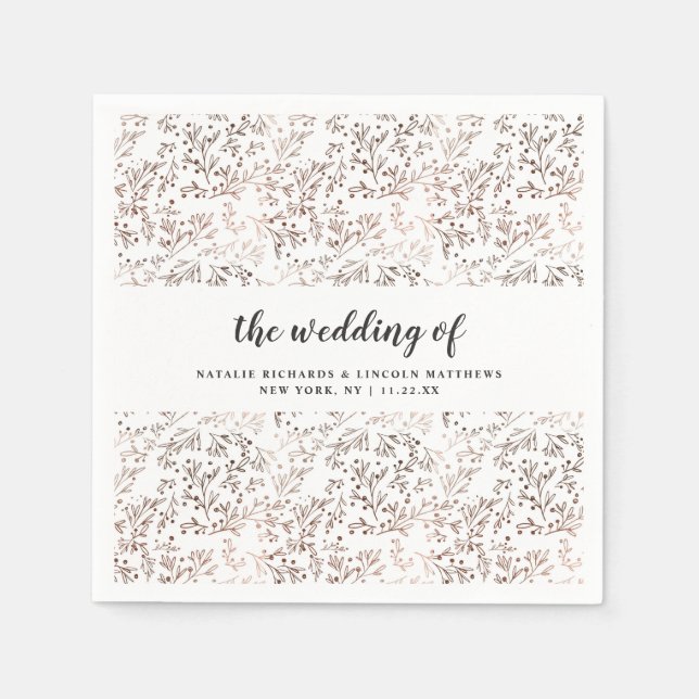 Rustic Wood Slice Copper Foil Wedding Monogram Napkin (Front)