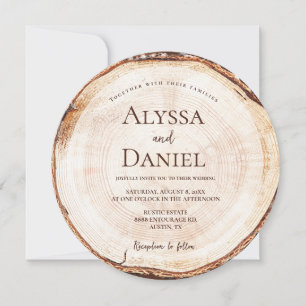 Rustic Wood Slice Editable Wedding Invitation