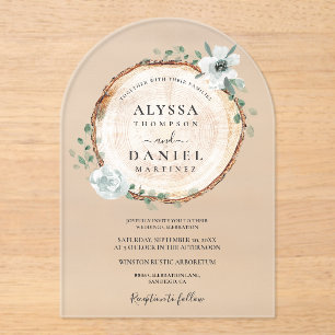 Rustic Wood Slice Floral Wedding Arch Acrylic Invitations