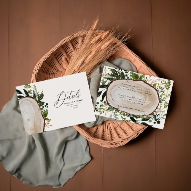 Rustic Wood Slice Greenery Botanical Wedding RSVP Card (Creator Uploaded)