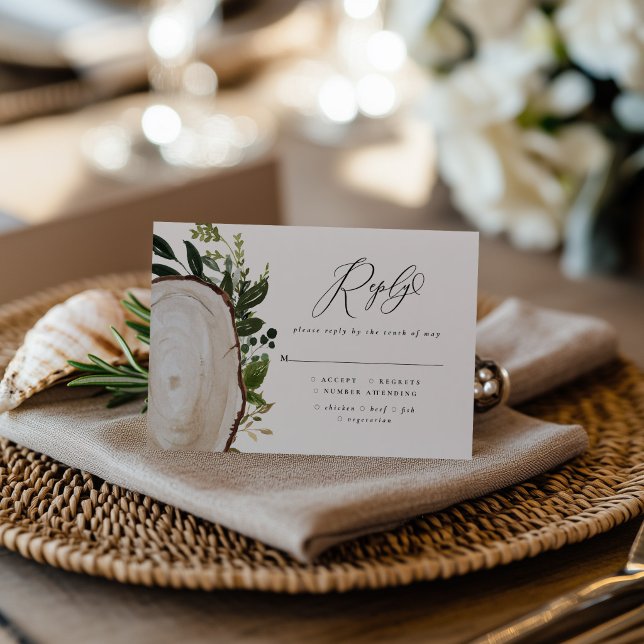 Rustic Wood Slice Greenery Botanical Wedding RSVP Card (Creator Uploaded)