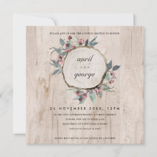 RUSTIC WOOD SLICE PINK FLORA COUPLES SHOWER INVITE