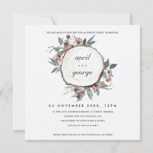 RUSTIC WOOD SLICE PINK FLORAL ENGAGEMENT INVITE