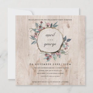 RUSTIC WOOD SLICE PINK FLORAL ENGAGEMENT INVITE