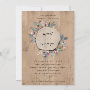 RUSTIC WOOD SLICE PINK FLORAL ENGAGEMENT INVITE