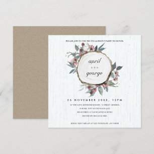 RUSTIC WOOD SLICE PINK FLORAL ENGAGEMENT INVITE