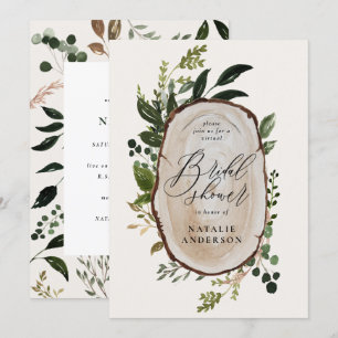 Rustic wood slice virtual bridal shower invitation