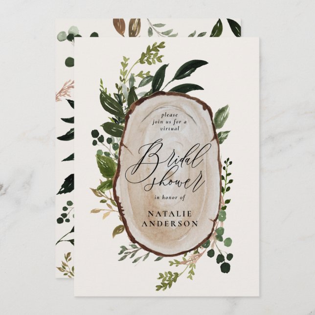 Rustic wood slice virtual bridal shower invitation (Front/Back)