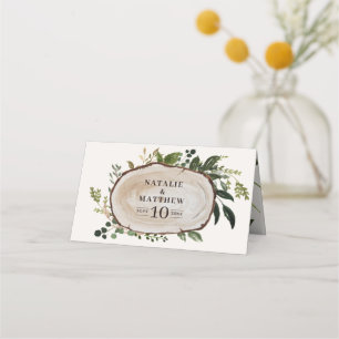Rustic wood slice wedding place card