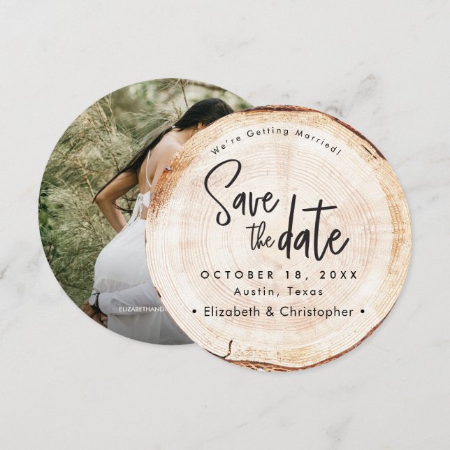 Rustic Wood Slice wedding Save the Date Invitation (Front/Back)