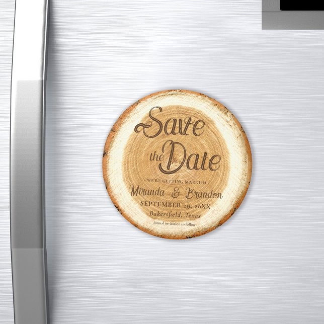 Rustic Wood Slice Wedding Save the Date Magnet (Creator Uploaded)