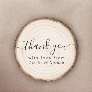 Rustic Wood Slice Wedding Thank You Classic Round Sticker