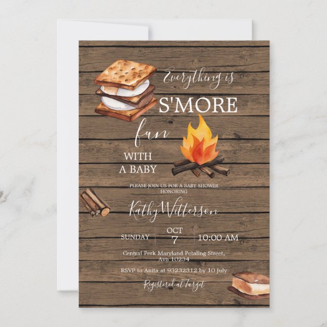 Rustic Wood S'more Fun Baby Shower Invitation (Front)