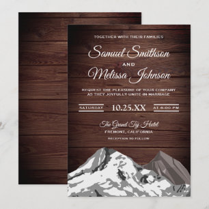 Rustic Wood Snow Capped Mountains Wedding Invite