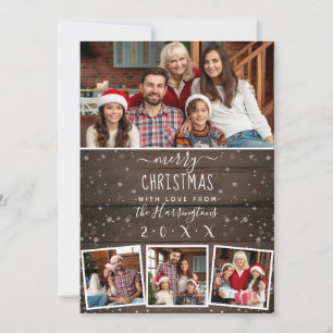 Rustic Wood & Snow Holiday 4 Photo Card