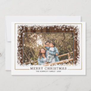 Rustic Wood Snowflake  Family Photo Christmas Holiday Card