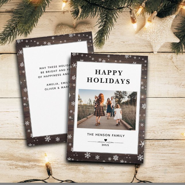 Rustic Wood Snowflake Merry Christmas Photo Holida Holiday Card (Creator Uploaded)