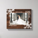 Rustic Wood Snowflake Newlywed Christmas Photo Canvas Print<br><div class="desc">Customise this canvas with a wedding photo or a photo of you and your new husband or wife enjoying life together. Perfect for the newlyweds this canvas features distressed snowflakes and typewriter font.</div>